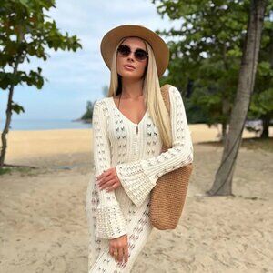 NWT Anthropologie BOHO lovers crochet maxi dress button up by COMMENSE L